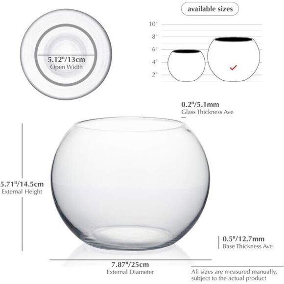 Bowl Glass Vase, Diameter 8", Height 6", Open Width 5"Clear Bubble Planter - Picture 2 of 7